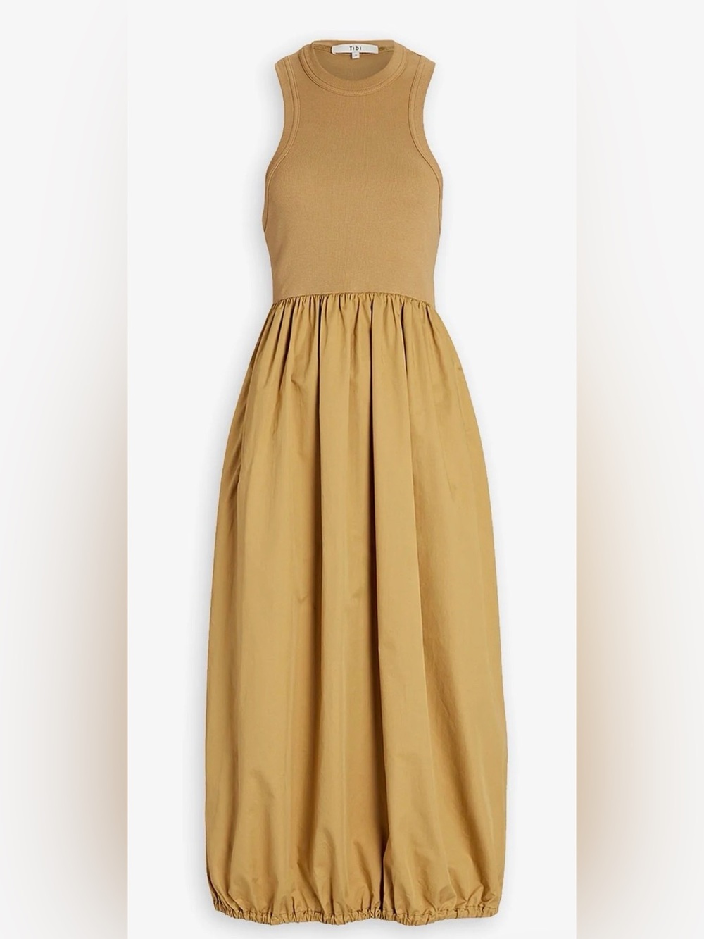 Tibi Ribbed Tank Balloon Dress Sz XXS Khaki/Tan